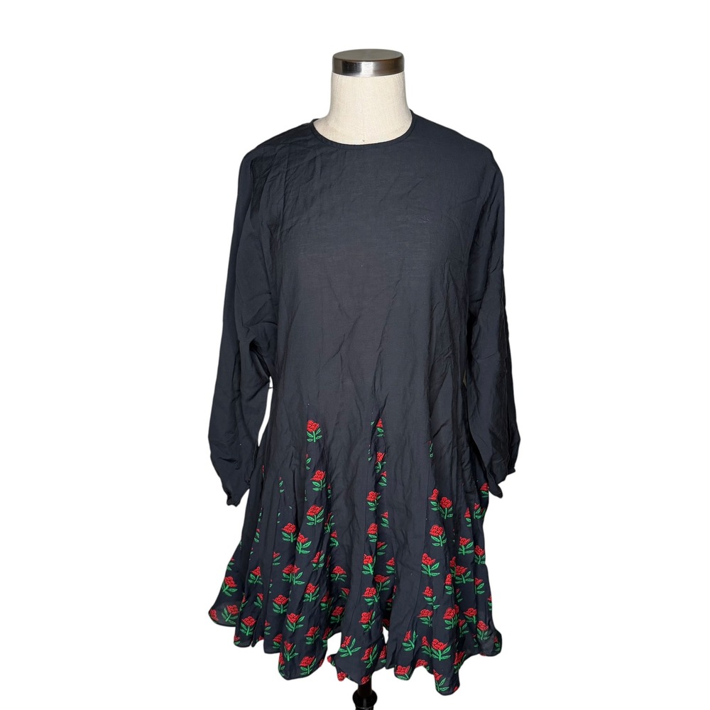 RHODE Ella Floral Paneled Mini Dress Black Rose Floral Godet Hem Women's Size XS